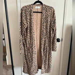 Abercrombie Ribbed Leopard Print Longline Duster Cardigan
